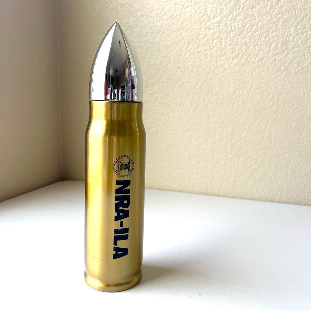 💥2/$20💥🆕 NRA-ILA Bullet Bottle Thermos Stainless Steel 16oz Gold Silver NWOT